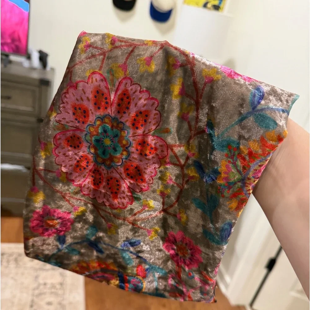 Boho Floral Velvet Headband Paisley Print Hair Accessory Taupe Pink Teal
